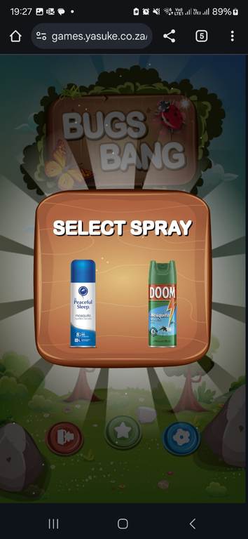 Bugs Bang spray selection screen